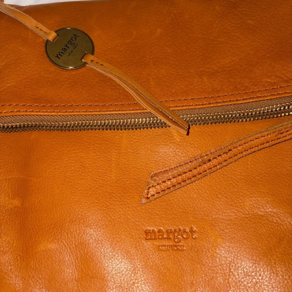 $150 Margot New York ROBBIE Foldover Crossbody flap Bag Cognac Hobo 10